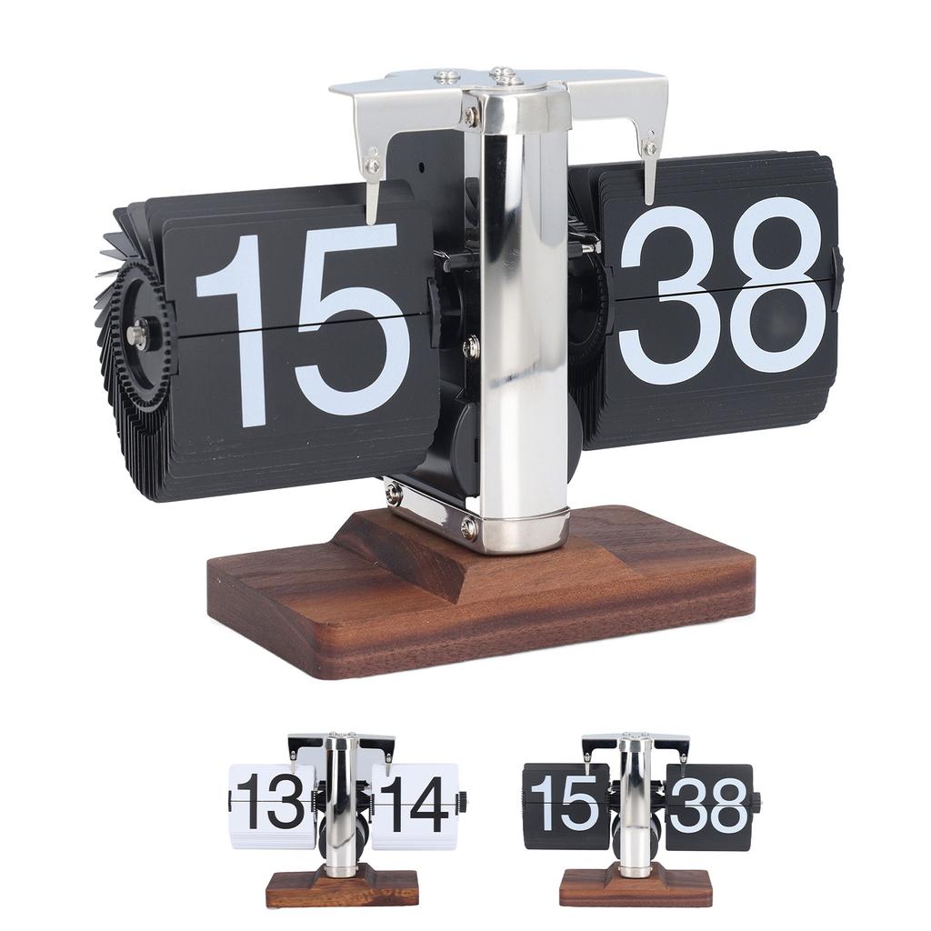 Перекидные настольные часы с автоподзаводом, на деревянной основе, легко читаемые, 24-часовые механические перекидные часы для гостиной