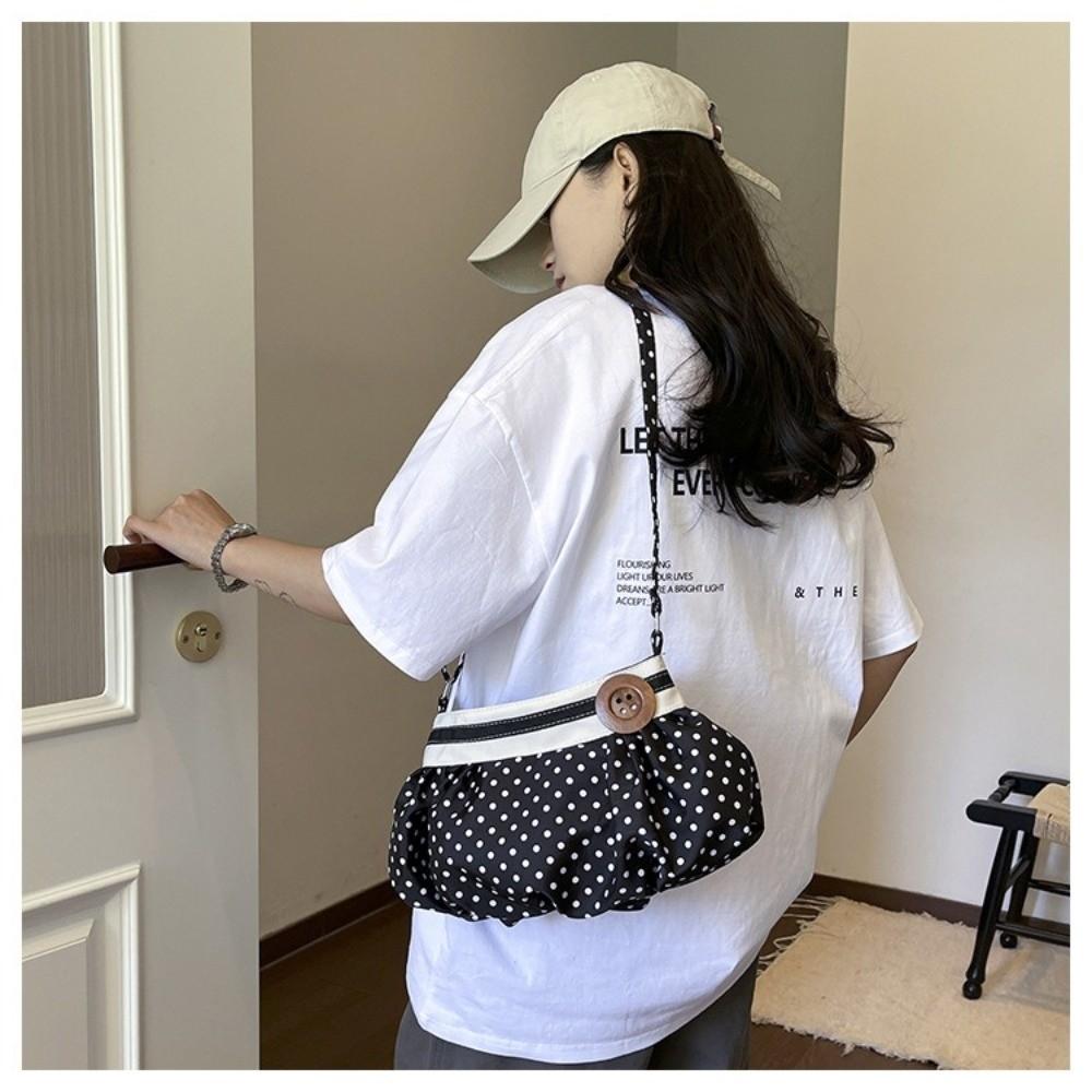 Casual Polka Dot Underarm Bag Wooden Button-Decor Adjustable Strap Shoulder Bag Cloud Bag Women