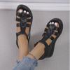 Сандалии с полыми пряжками большого размера женские 2025 лето новые с открытым носком повседневные женские туфли ретро плоские римские сандалии на платформе