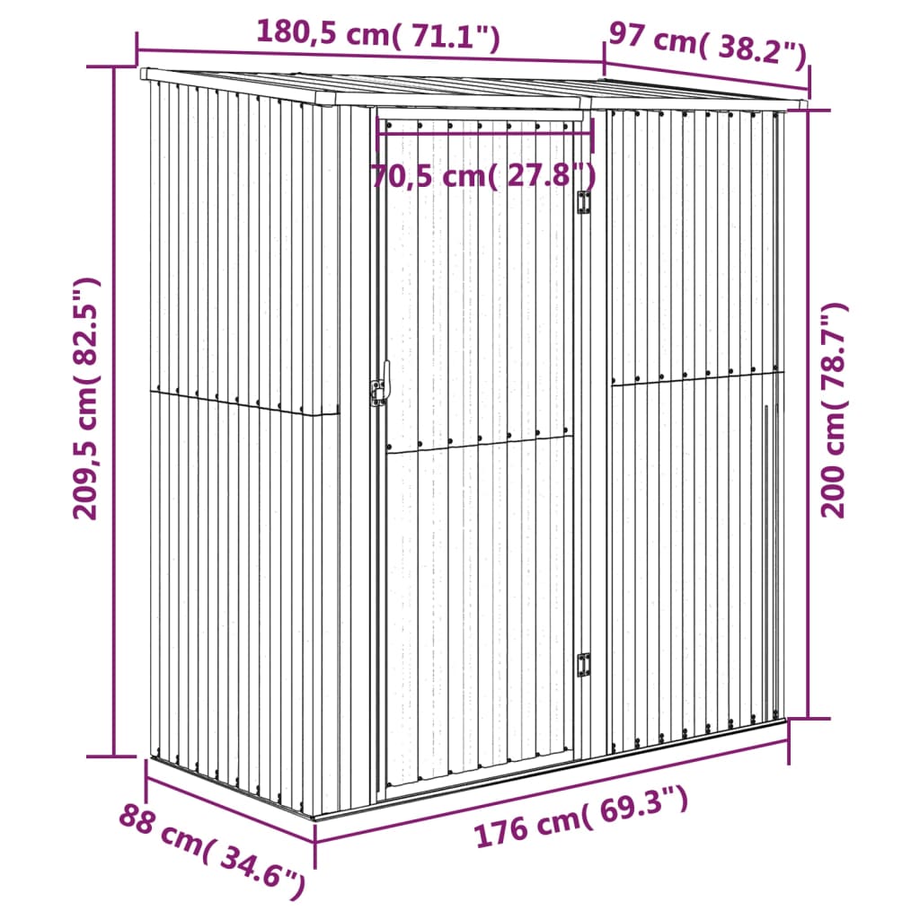 Vidaxl Садовый домик, 180,5x97x209,5 см, Сталь под дерево