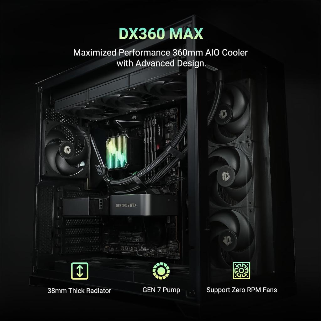 DX360 MAX Liquid CPU Cooler 360mm ARGB AIO 38mm Thick 3 120mm High Efficiency Zero RPM Compatible with Intel AMD TDP 350W ID-COOLING Cooler, Radiator,