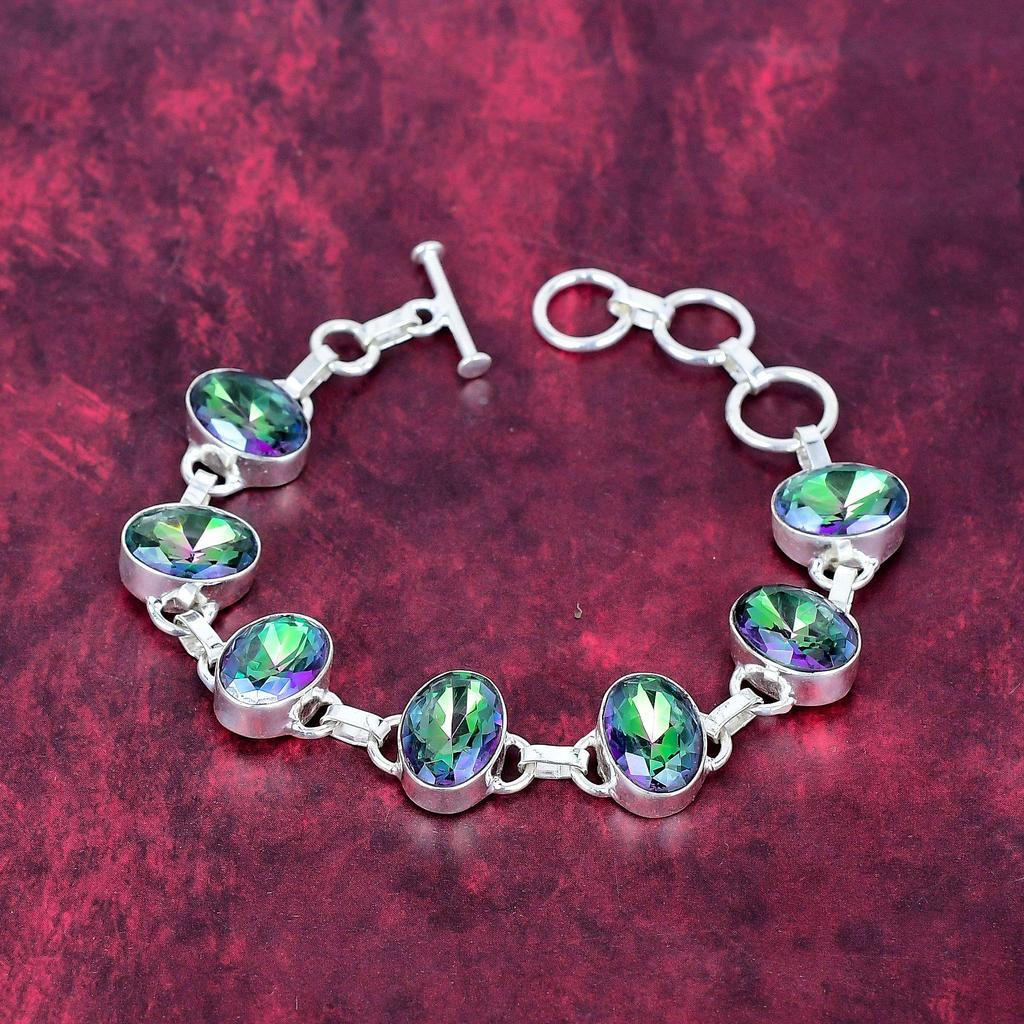 Браслет из серебра 925 пробы с мистическим топазом, браслет ручной работы с драгоценными камнями, подарки для жены, совершенно новый браслет
