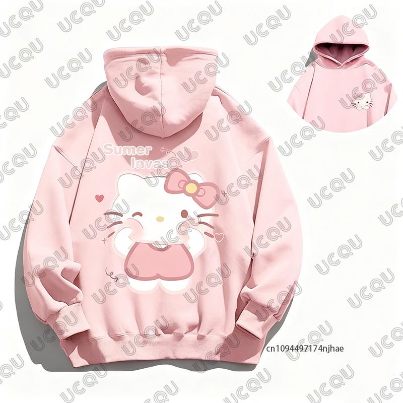 Осень Зима Новые Милые Мультяшные Хлопковые Худи с Принтом Hello Kitty для Женщин Толстовка с Длинным Рукавом Повседневный Пуловер Парные Y2K Топы