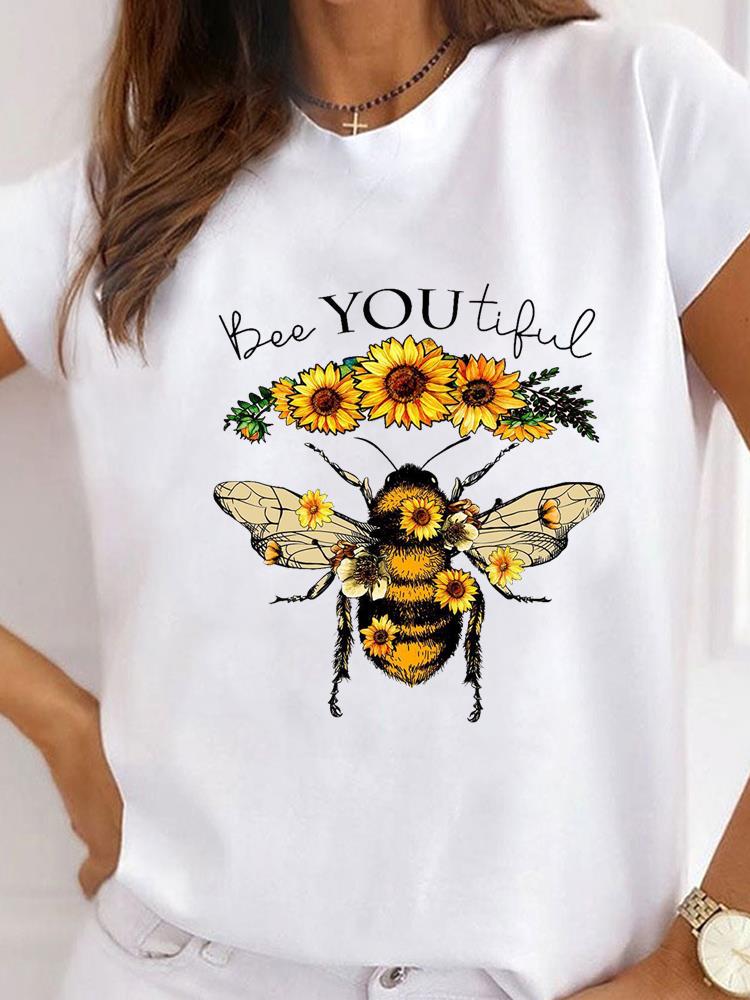 Женская одежда Bee Love Style Надпись Принт на одежде Футболка с коротким рукавом Летний топ Футболка Базовая модная графическая футболка