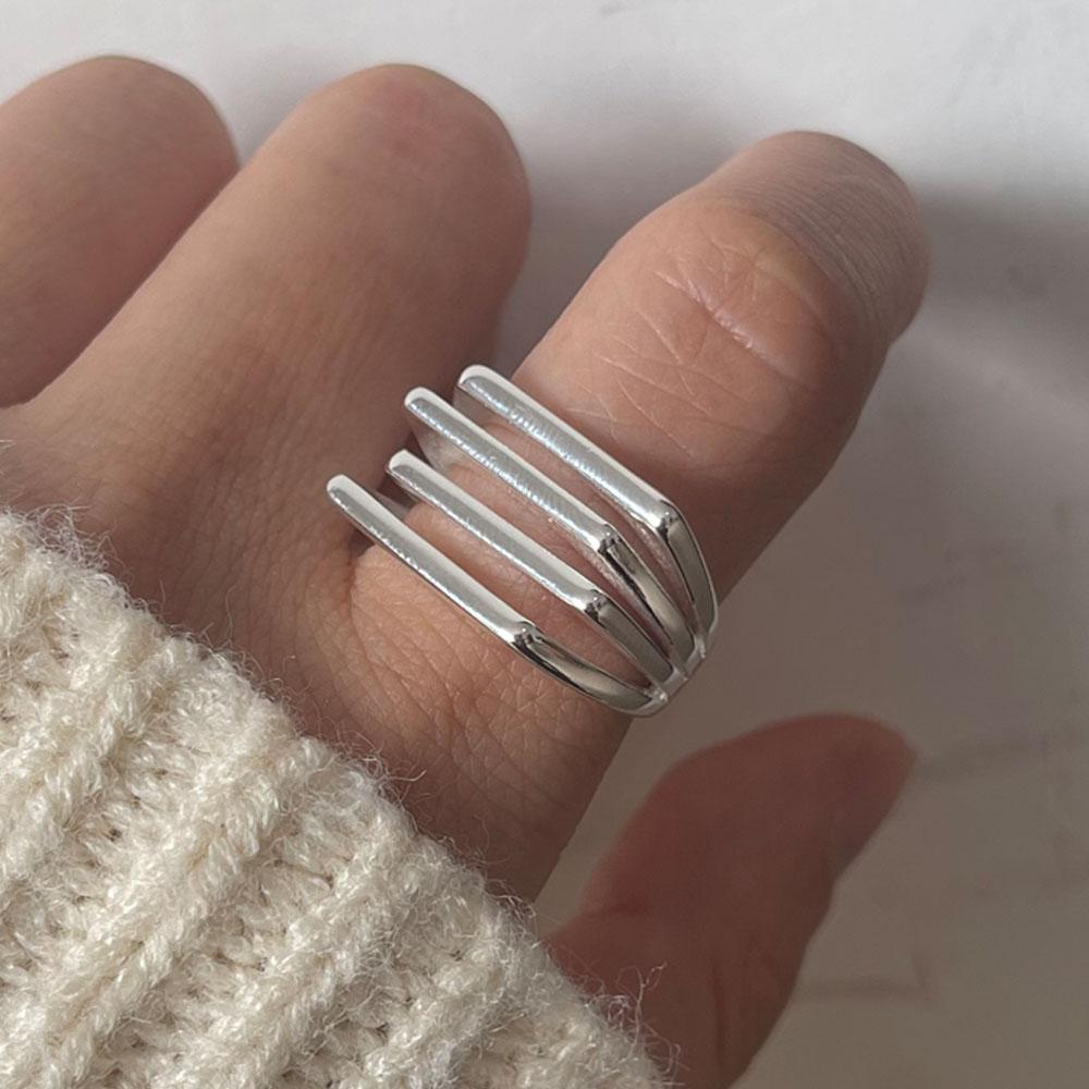 BFCLUB Silver Color Rings for Women Fashion Geometric Handmade Irregular Bump Hollow Heart Hollow Ring Party Christmas Gift