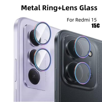 2 шт. для Redmi 15C 15 4G/ 5G Цветное кольцо+ Защитное кольцо для объектива камеры из закаленного стекла Защитное стекло для камеры Защитная HD прозрачная пленка
