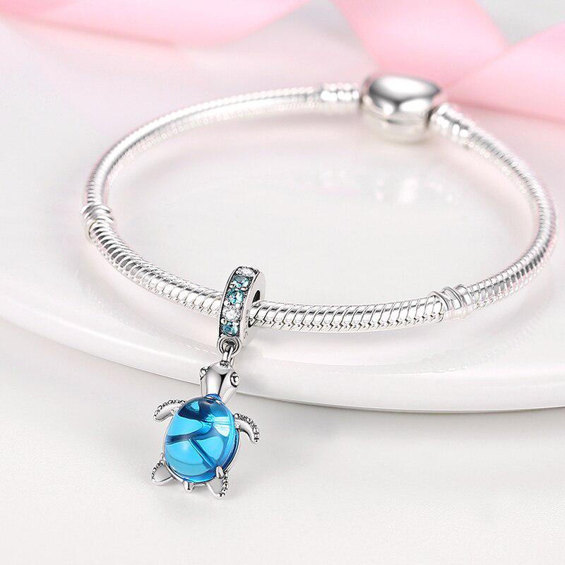 Summer Sterling Silver 925 Murano Glass Sea Turtle Dangle Charms Beads Fit Bracelets Women Diy Jewelry