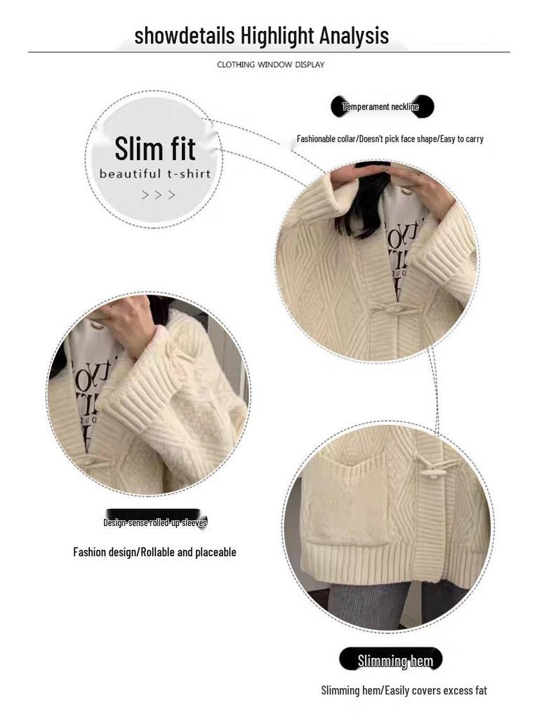 Women’s V-Neck Mid-Length Knit Cardigan - Loose Fit for Spring & Autumn