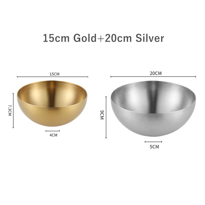 2 шт., нержавеющая сталь, миска для салата из лапши, серебряная, золотая, кухонная, фруктовая, миска для рамена, контейнер для смешивания яиц, корейская посуда 15/20 см