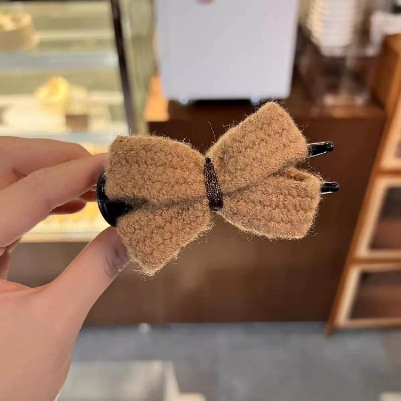 New Knitted Hairpin Female Milk Curry Sweet Casual All-match Bow Hairpin Hair Pans Hair Ball Hair Accessories