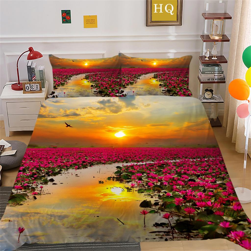 3D Цветочный комплект постельного белья «Морской цветок» Серия «Цветок» Одеяло и наволочка 2/3 шт. AU180 * 210 Полный размер Мягкие и легко чистящиеся украшения для дома