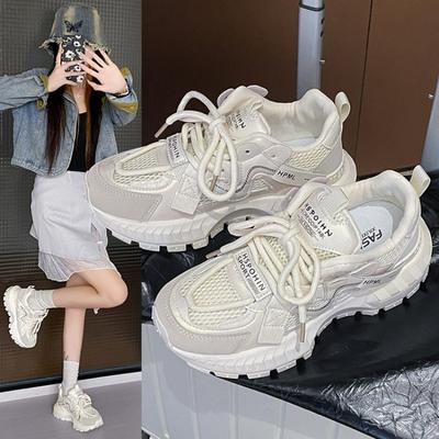 Летние новые черные папины массивные кроссовки повседневные вулканизированные туфли женские кроссовки на высокой платформе со шнуровкой белые кроссовки женские 2024