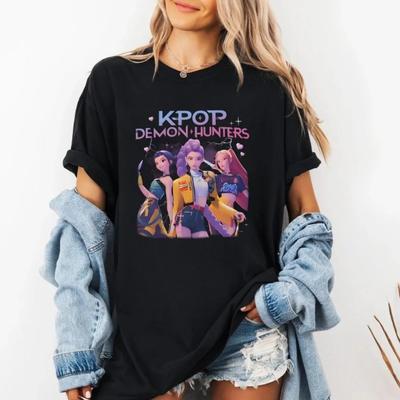 Футболка с принтом Kpop Охотники на демонов, Футболка с графическим принтом Kpop айдол-группы Huntrix Girl, Рубашка с коротким рукавом
