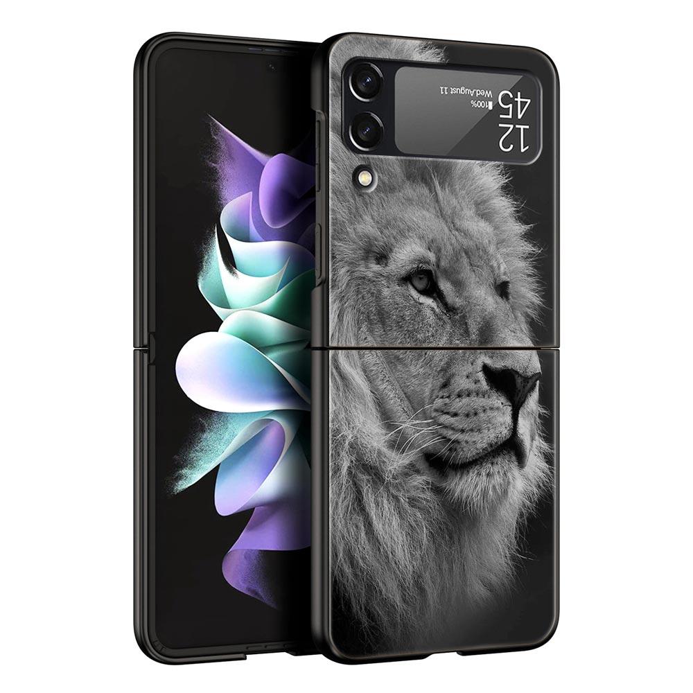 Lion Wild Animals Phone Case For Samsung Galaxy Z Flip3 Flip4 Flip5 Shell For Z Flip 3 Flip 5 4 5G Black Hard Folding Cover