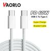 VAORLO Для iphone 15 15Pro CC плетеный кабель PD 60 Вт USB-C к Type-C линия передачи данных Super Charge Быстрая зарядка для Huawei Xiaomi