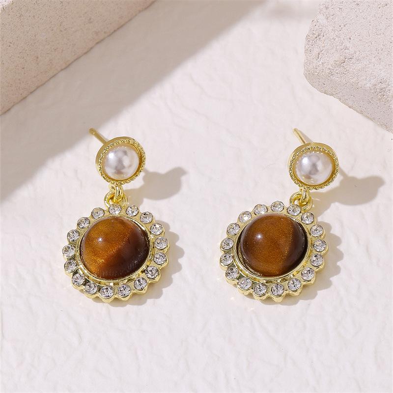Серьги из ретро-камня тигровый глаз - Простые и элегантные, подходят для ежедневного ношения, универсальные и роскошные, высококлассные серьги для женщин