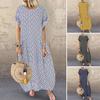 Женское платье больших размеров с принтом в горошек в стиле бохо, платье макси для отпуска с круглым вырезом, короткими рукавами и карманами, пляжное платье для путешествий