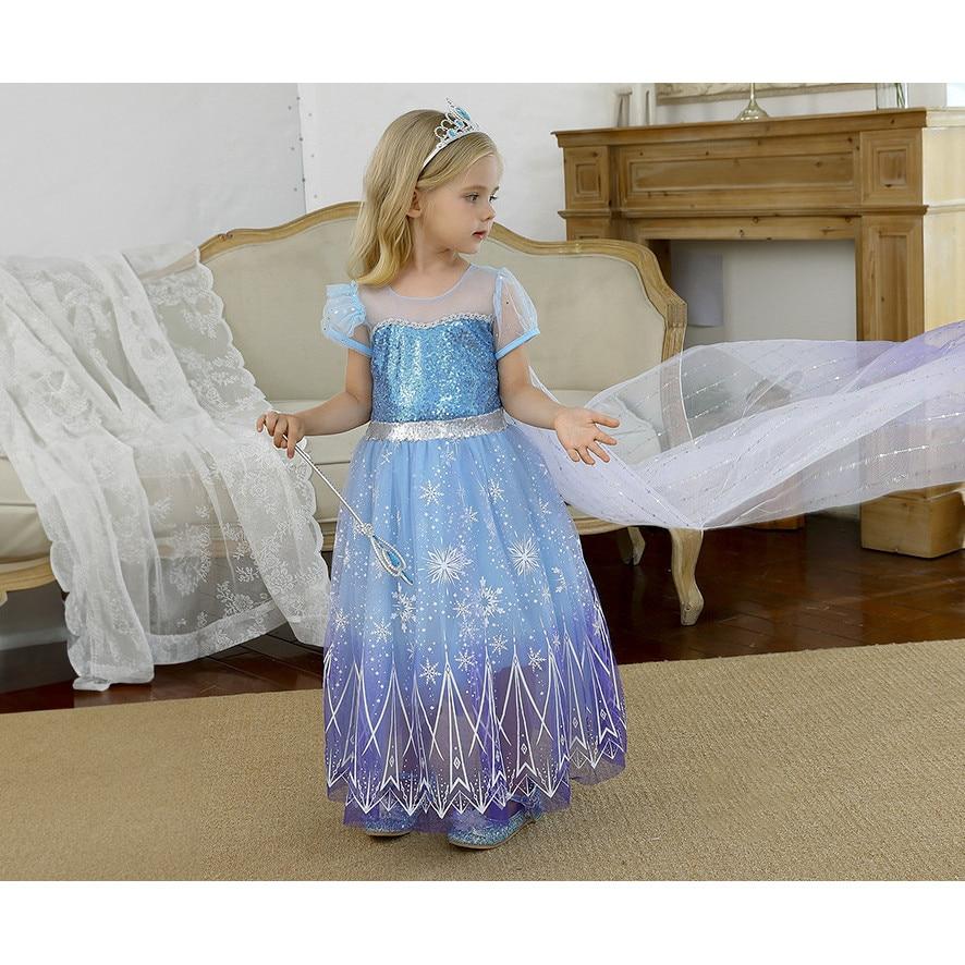 Frozen Elsa Dress Up Set with Wig Crown Wand Accessories Ice Blue White 120cm for Girls 4-5 Years