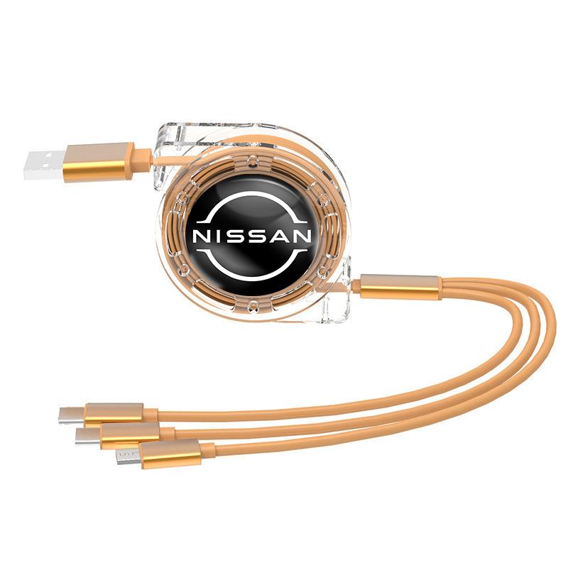 AQS3 Car Accessories 3-in-1 Fast Charger USB Type C Data Wire For Nissan Sylphy N7 Qashqai J11 Teana Note Navara Juke Patrol X-trail