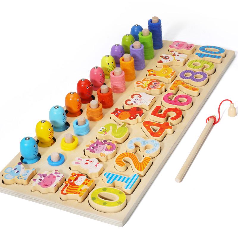 Children's Magnetic Fishing & Building Block Puzzle: Six-in-One Fruit Logarithmic Board & Assembly Set.