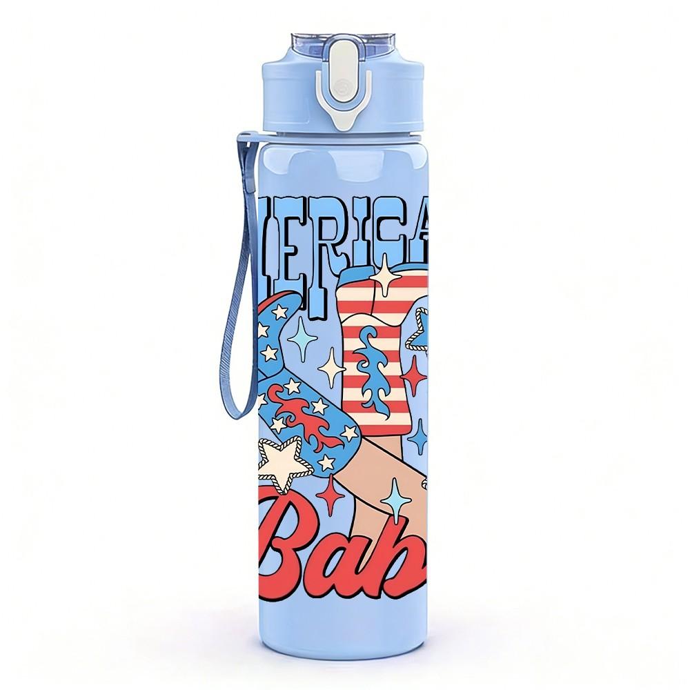 1PC American Babe Vintage Text Pattern 750ml Color Plastic Sports Water Bottle Leakproof Flip Straw Lid Suitable for Sports Office Home Use