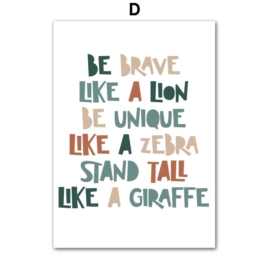 Lion Giraffe Zebra Growth Quotes Number Alphabet Wall Art Posters Prints Nordic Canvas Painting Cartoon Pictures Kids Room Decor