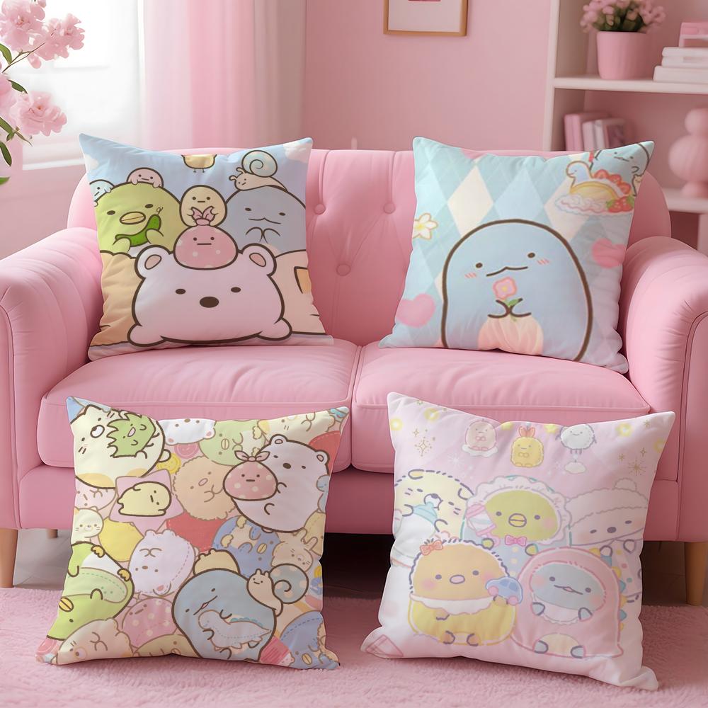 Cushion Cover Plush Fabric Soft Double-Sided Printed Sofa Warm Winter Home Gift Pillow Cover Cute S-Sumikko G-Gurashi