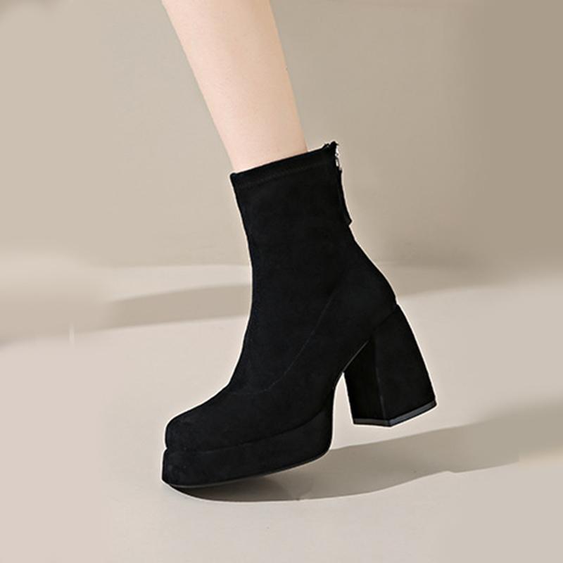 Замшевые женские ботинки на очень высоком каблуке, туфли-челси до щиколотки, новые зимние туфли на толстом каблуке, элегантные туфли-лодочки для вечеринки, короткие готические туфли-ботинки для женщин