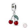 Медный кулон с бусинами Красный блестящий циркон Фрукт Клубника Вишня Для оригинального браслета 3 мм Женские изящные украшения