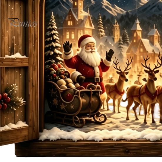 Christmas Gift for Family Santa Claus Window Light, 3D Lighted Wall Decor, Warm LED Reindeer Snowy Decoration Village Scene, USB Powered Holiday