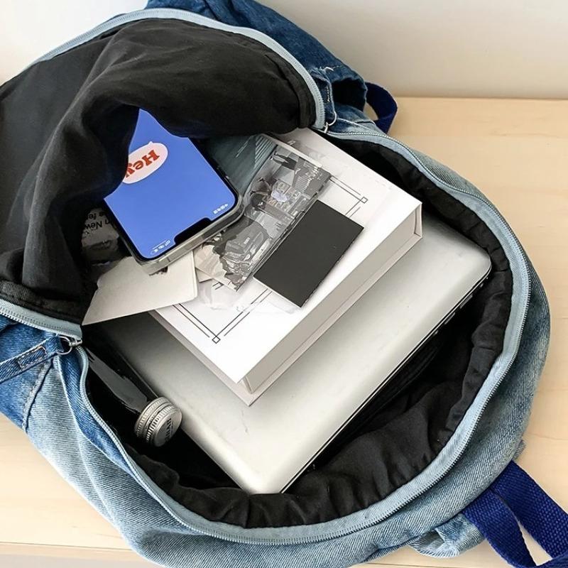 Men's and Women's Backpacks, Student School Bags, Large-Capacity Washed Denim Bags