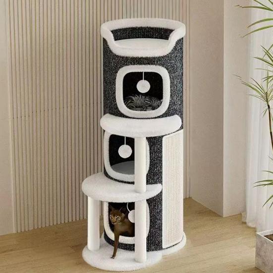 Игровой комплекс для кошек Когтеточка-бочка с 3 кошачьими пещерами Сизалевая когтеточка Многоярусный игровой комплекс для кошек для семьи с несколькими кошками