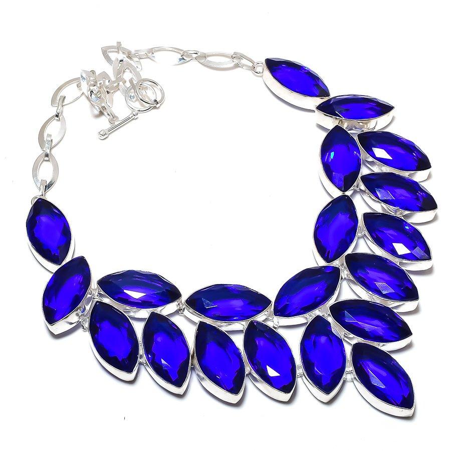 Lab Created Tanzanite Necklace 18" Adjustable Chain Marquise Cut Gemstone Gifts