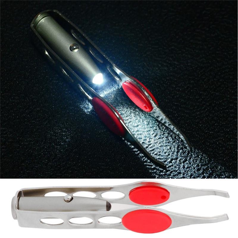 Stainless Steel Make Up Led Light Eyelash Eyebrow Hair Removal Lighted Tweezer