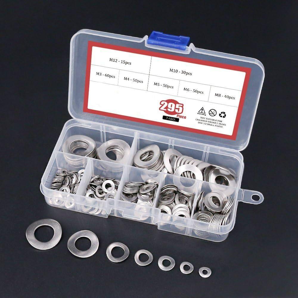 295Pcs 7 Sizes Curved Washers Kit 304 Stainless Steel Gasket Assortment Electrical Connections