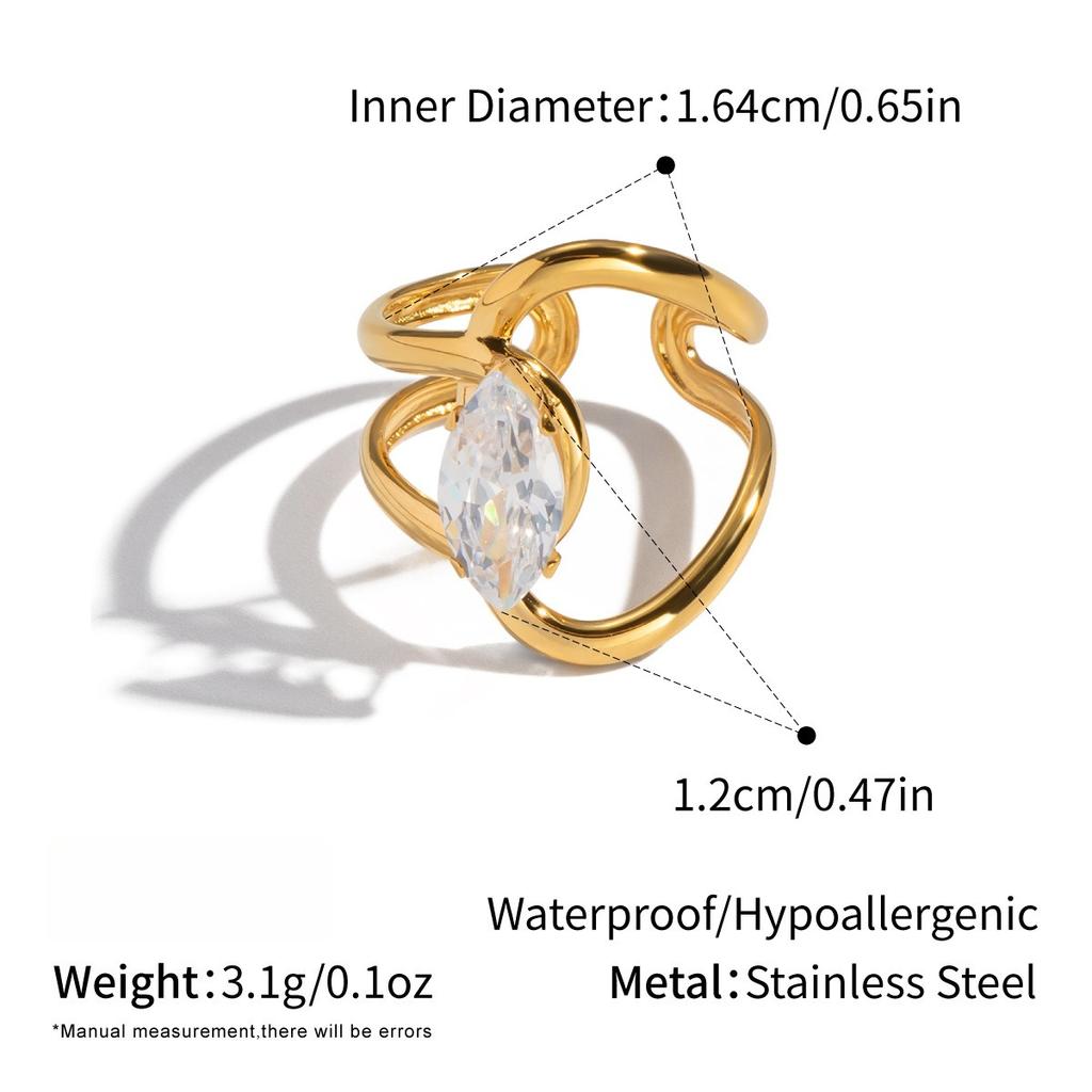 Yori Simple Line Design Open Ring for Women Golden Plated Cubic Zirconia Stainless Steel Finger Jewelry New Arrivals