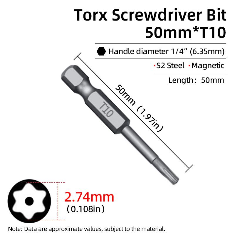 Бита Torx 50 мм Магнитная S2 Сталь 1/4'' Шестигранный хвостовик Полое отверстие Безопасные биты T5-T40 Электрическая дрель-шуруповерт Ручной инструмент