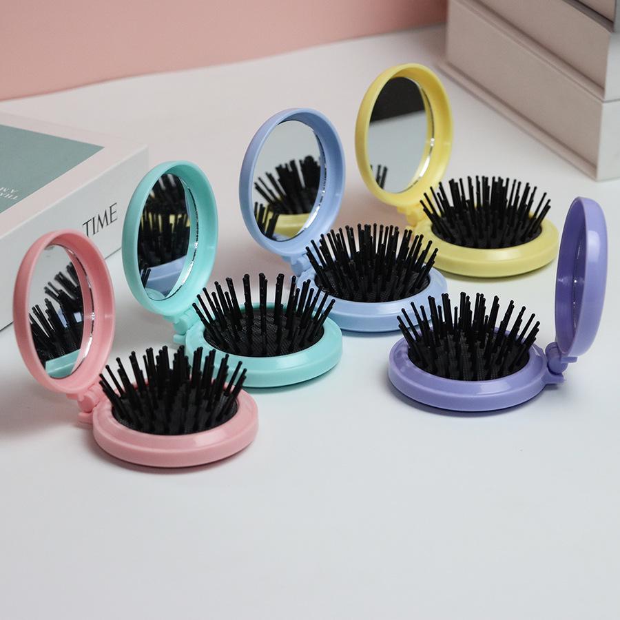 Компактная складная расческа с зеркалом и массажем воздушной подушкой для девочек