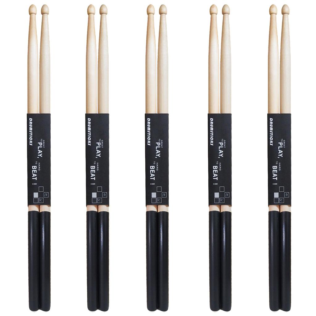 Drumstick Set for Maple Beginners, Practice, Anti-Slip, 5A, Lightweight, (5 Pairs, Black, 5A)