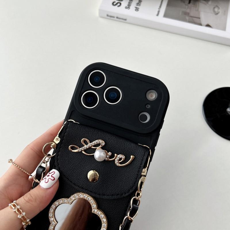 Зеркальный чехол-кошелек для iPhone 17 Pro Max Air 16 Plus 11 12 13 14 15 Pro Ремешок Отсек для карт Шнурок для ношения через плечо Цветочный чехол-сумка