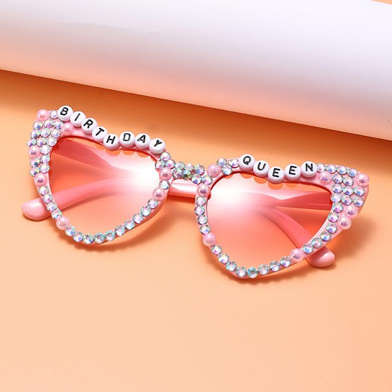Bridal sunglasses BRIDE fashion rhinestone inlaid bride letters pearl peach heart bachelorette party sunglasses