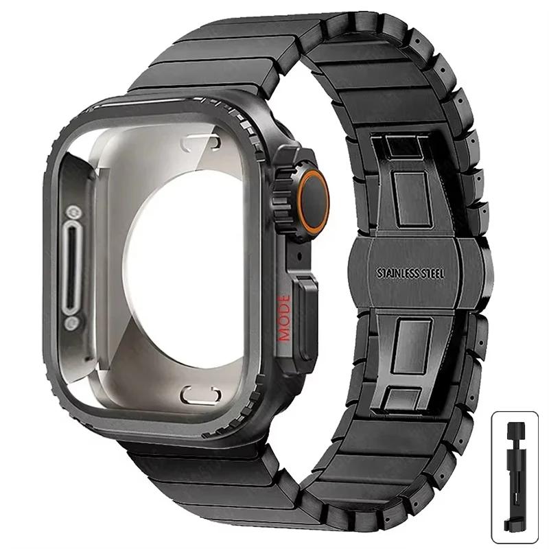 Чехол+Ремешок для Apple Watch Band 10 42 46мм Ultra 2 49мм 9 8 7 6 SE 5 Стальной Металлический Защитный Корпус Улучшение для Iwatch 45мм 44мм