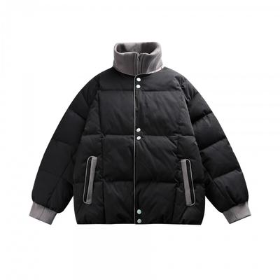 Унисекс Оверсайз Зимняя Хлопковая Пуховик с Контрастным Воротником Теплый Утепленный Повседневный Пальто Мужчины Женщины