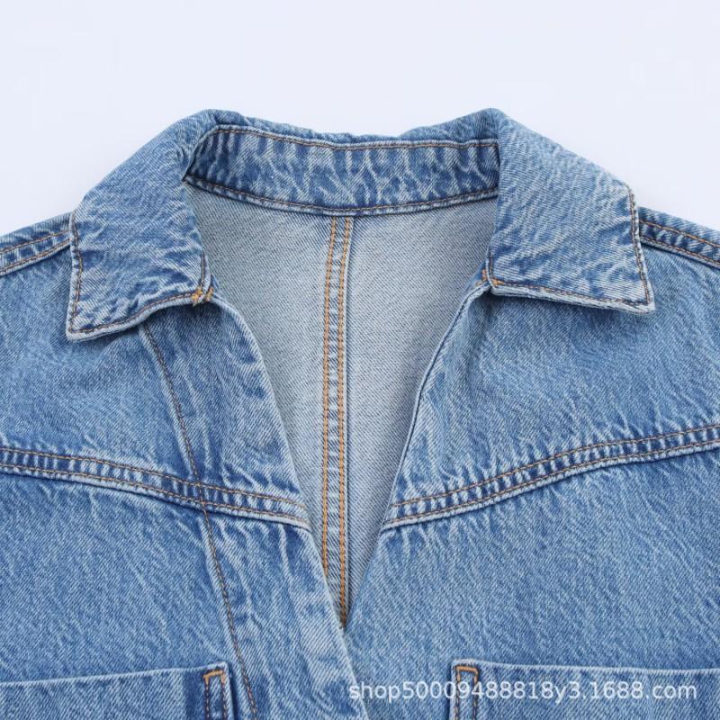 Womens Fashion Casual Adjustable Waist Denim Jumpsuit Blue Street Style Long Pants