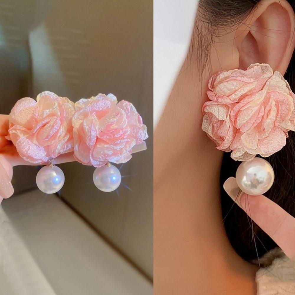 High-quality Camellia Pearl Earrings Senior Pearl Pendientes New Pink Large Flower Earrings Women