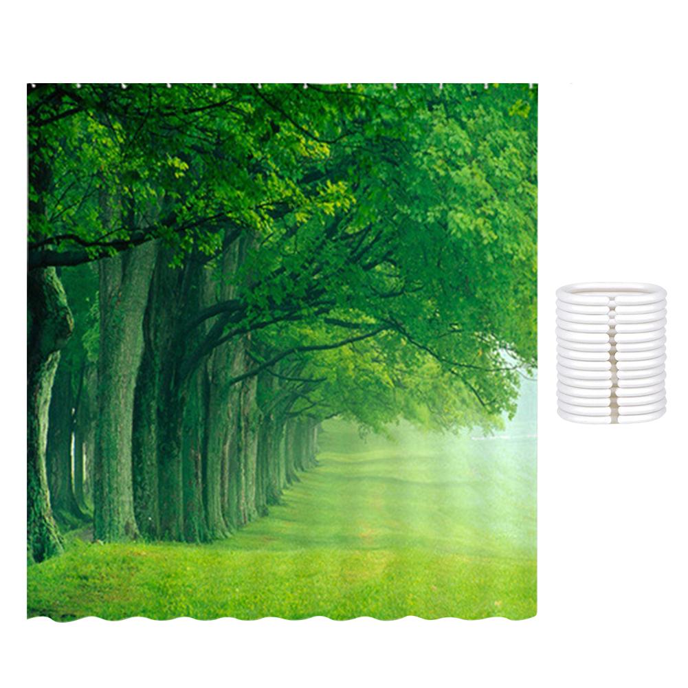 Зеленый лес Занавеска для душа с крючками 3D Пейзаж Занавеска для душа Водонепроницаемая Садовая занавеска для душа для ванной