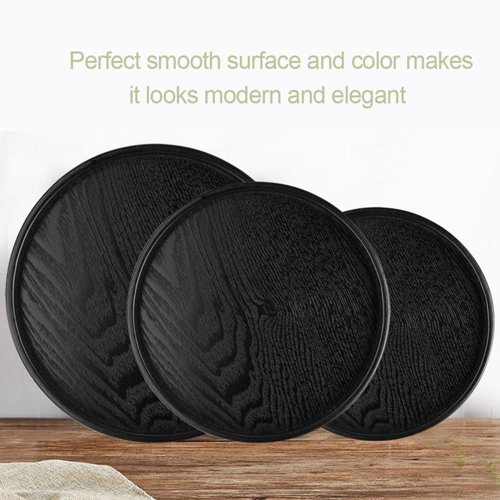 Round Shape Solid Wood Tray Black Color Tea Serving Tray Platter Wood Serving Tray Restaurant Use