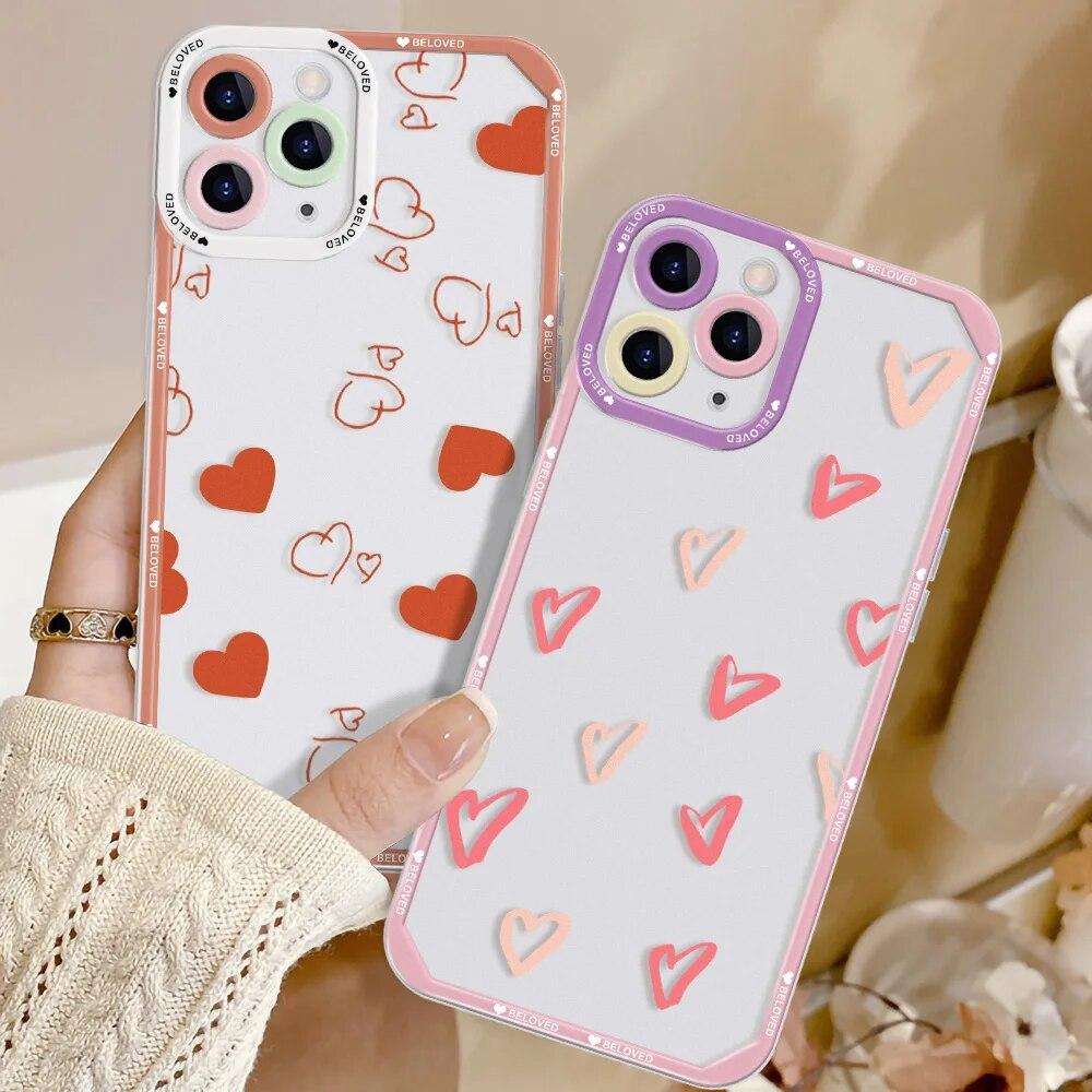 Милый розовый чехол для телефона с сердечком для iPhone 11, чехол для iPhone 15 14 13 12 Pro Max X XS XR 7 8 Plus 13 12 Mini SE, мягкий красочный чехол