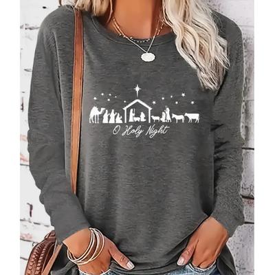 2025 Осень и Зима Женский Новый Повседневный Топ с Круглым Вырезом и Длинным Рукавом 3D Ретро Узор