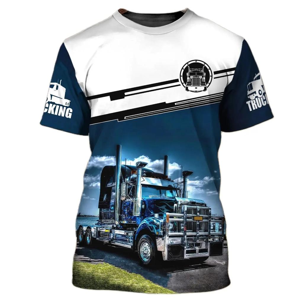 Fashion 3D Truck Print T Shirt For Men Summer Street Trend Oversized Short Sleeve Tops Outdoor Sports Clothing Casual O-neck Tee